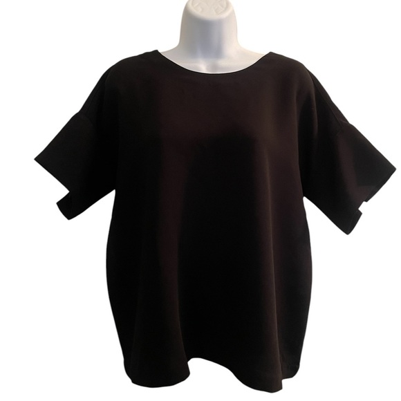 Madewell Crepe Premier Bow Back Top Black Size M Style F5653 Boxy Oversized Fit - Picture 7 of 7